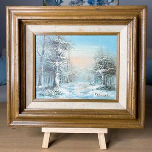 Vintage Schiller Oil Painting Of Forest & River In The Winter-Matted Wood Frame